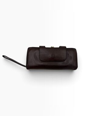 HOBO Nancy Leather Wallet Wristlet Brown Kiss Lock Coin Pouch #66973